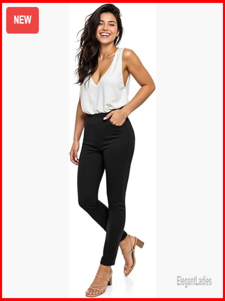 High Waist Stretch Skinny Dress Pants With Pockets For Work & Casual